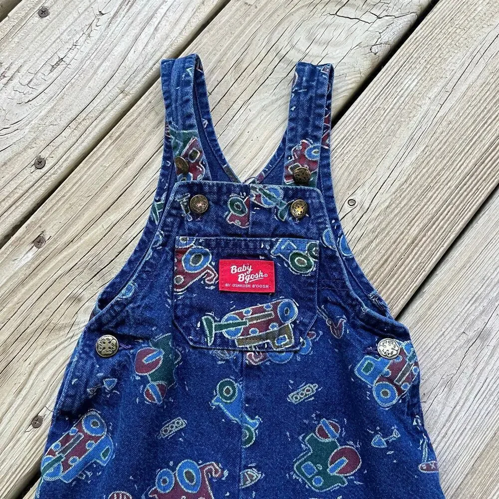 Baby B'Gosh Boys Vintage Overalls Blue Truck Print Size 12M